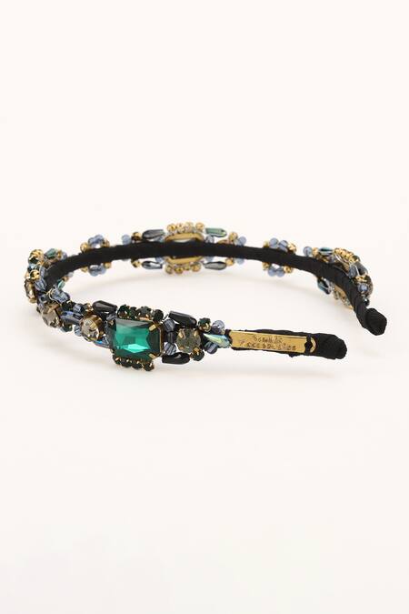 Buy_Born Flash_Green Crystals, Beads Gerbera And Work Hairband _Online_at_Aza_Fashions