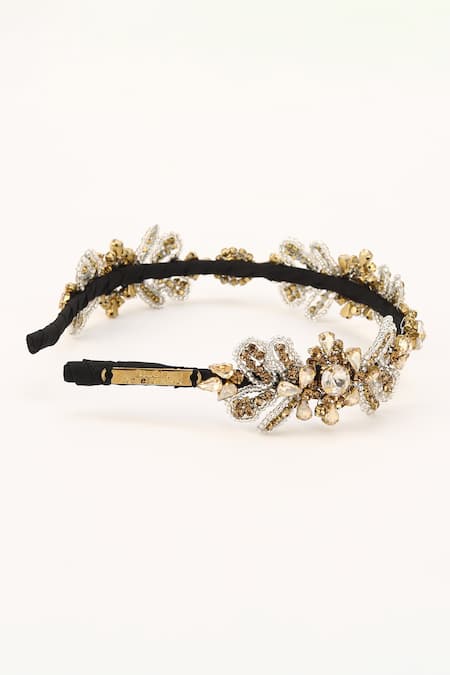 Buy_Born Flash_Gold Crystals, Beads Gillyflower And Embellished Hairband _Online_at_Aza_Fashions