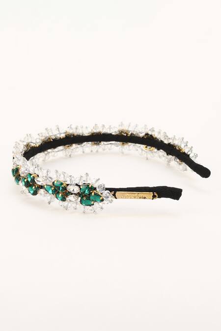 Buy_Born Flash_Green Beads, Crystals Gladiolus And Embellished Hairband _Online_at_Aza_Fashions