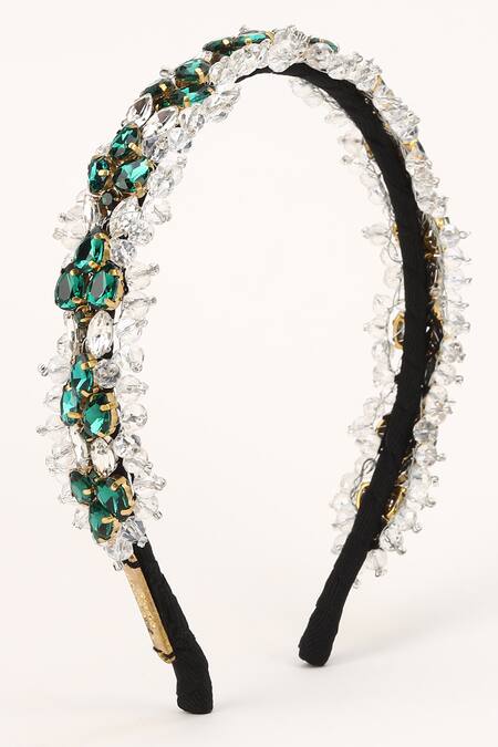 Shop_Born Flash_Green Beads, Crystals Gladiolus And Embellished Hairband _Online_at_Aza_Fashions