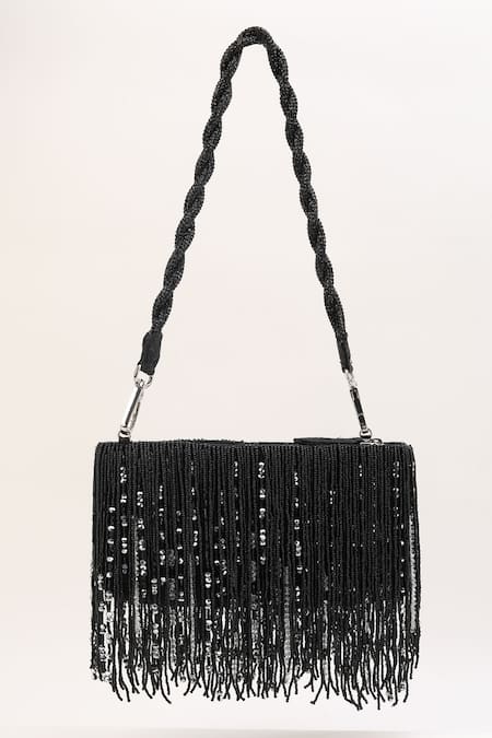 Buy_Born Flash_Black Beads Charm Tassel Bag _Online_at_Aza_Fashions