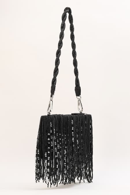 Shop_Born Flash_Black Beads Charm Tassel Bag _Online_at_Aza_Fashions
