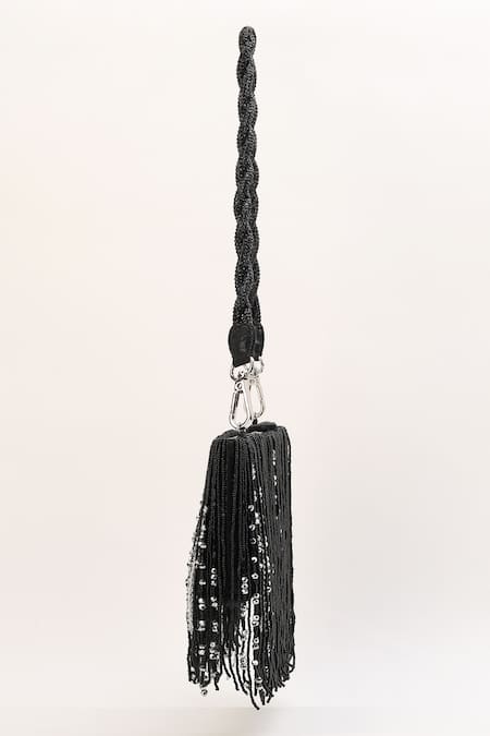Born Flash_Black Beads Charm Tassel Bag _at_Aza_Fashions