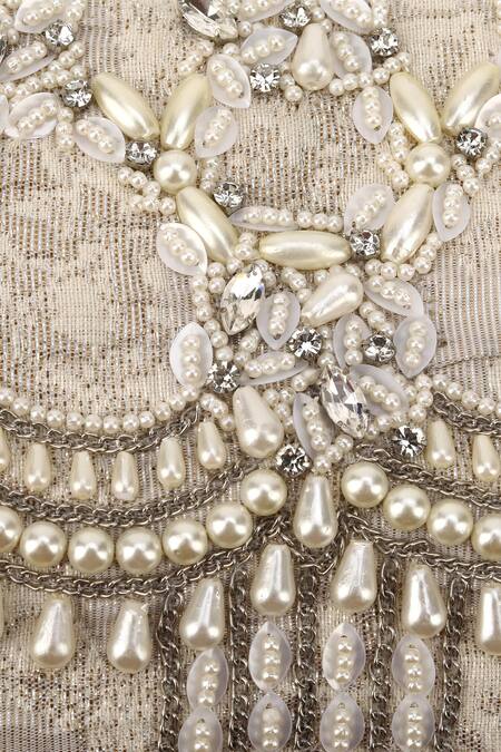 Buy_Born Flash_Silver Pearls, Sequins, Crystals Luxuria Bloom Embellished Handbag 