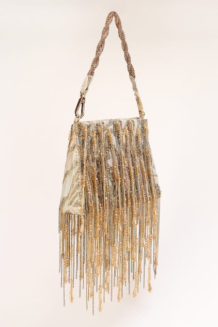 Buy_Born Flash_Silver Chains, Beads And Charm Tassel Bag _Online_at_Aza_Fashions