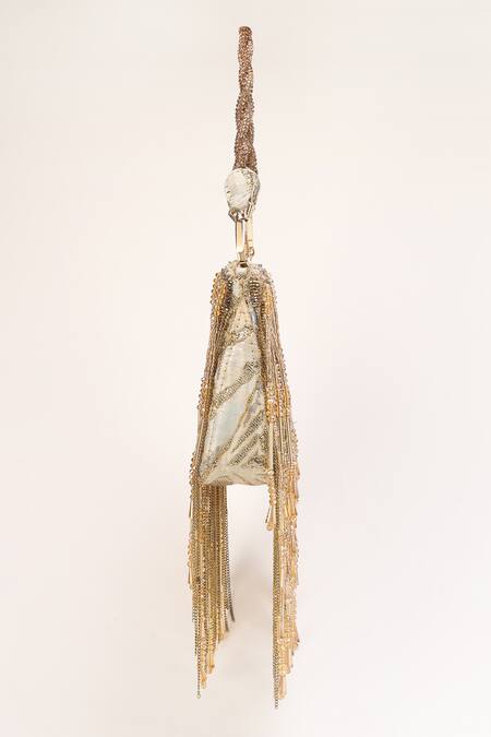 Shop_Born Flash_Silver Chains, Beads And Charm Tassel Bag _Online_at_Aza_Fashions