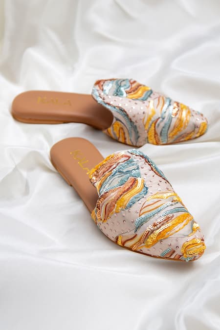 Kala Mimosa Wave Embroidered Mules 