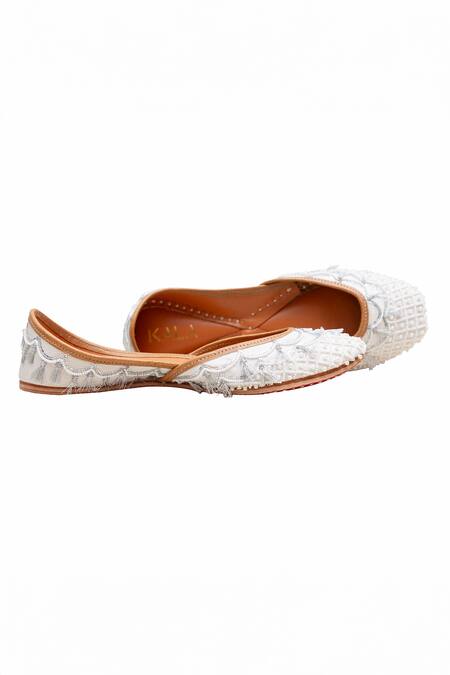 Shop_Kala_Ivory Jasmine Sequin And Pearl Work Juttis _Online_at_Aza_Fashions