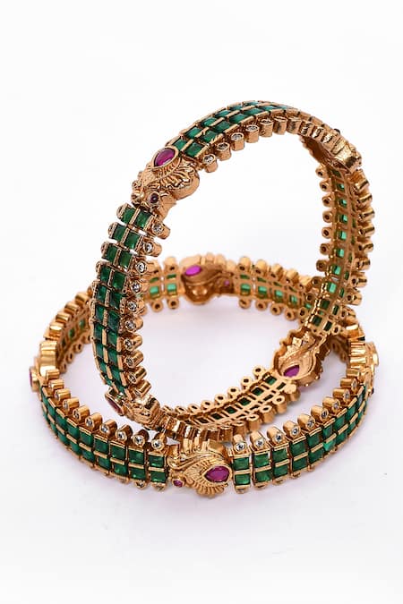 Our Purple Studio Stone Studded Carved Bangles - Set of 2 