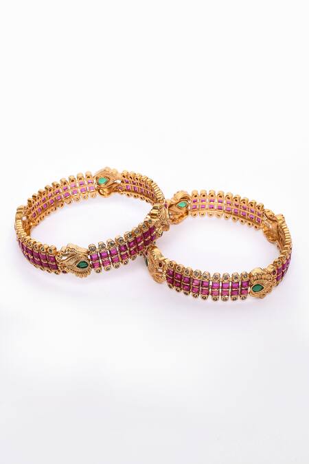 Our Purple Studio_Gold Plated Stones, Beads Studded Bangles - Set Of 2 _Online_at_Aza_Fashions