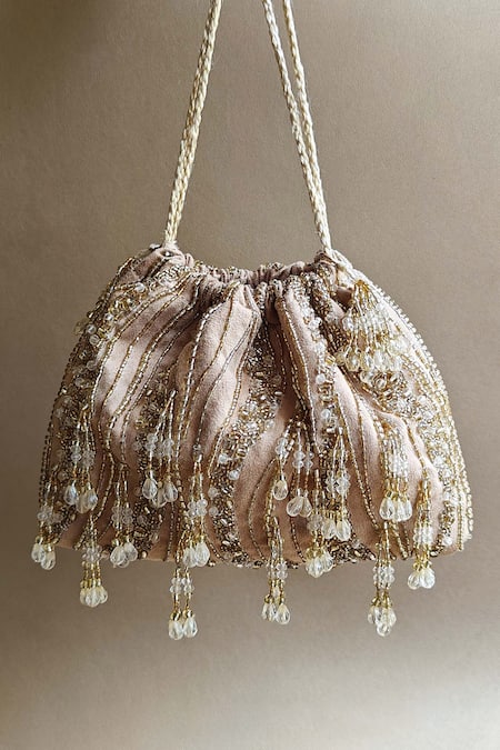 Plode_Gold Glass Bead Tassel Embellished Potli Bag_Online_at_Aza_Fashions