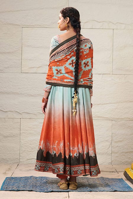 Shop Saundh Blue Anarkali Bemberg Printed Abstract Round Shaded Pant Set at Aza Fashions Shop_Saundh_Blue Anarkali Bemberg Printed Abstract Round Shaded Pant Set _at_Aza_Fashions