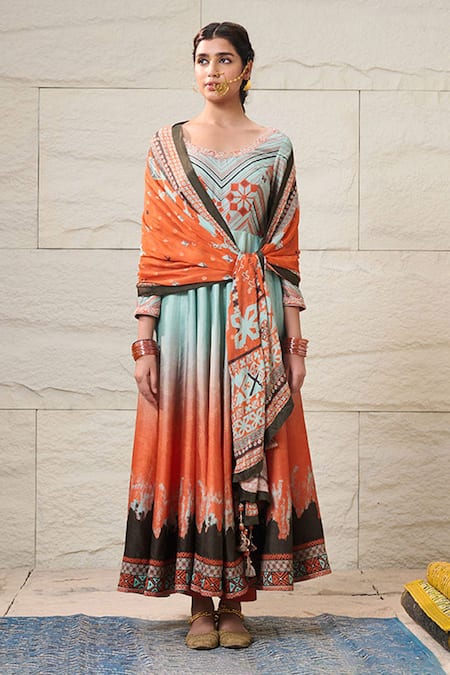 Saundh Blue Anarkali Bemberg Printed Abstract Round Shaded Pant Set Online at Aza Fashions Saundh_Blue Anarkali Bemberg Printed Abstract Round Shaded Pant Set _Online_at_Aza_Fashions