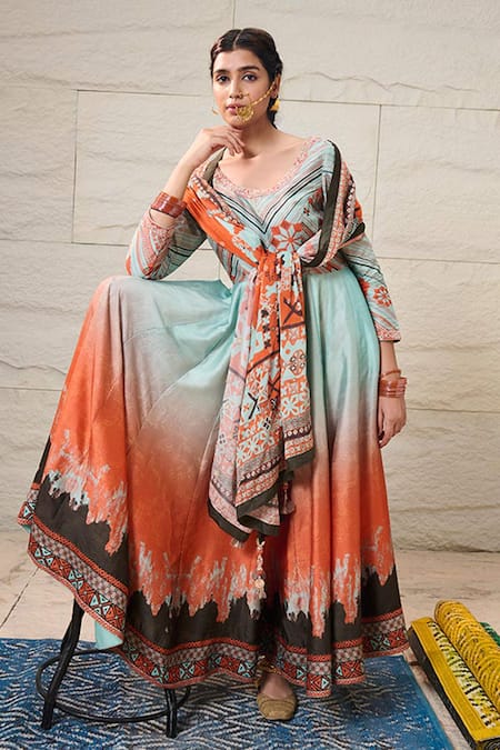 Buy Saundh Blue Anarkali Bemberg Printed Abstract Round Shaded Pant Set Online at Aza Fashions Buy_Saundh_Blue Anarkali Bemberg Printed Abstract Round Shaded Pant Set _Online_at_Aza_Fashions