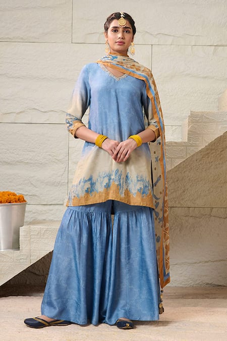 Saundh Abstract Print Shaded Kurta Sharara Set 