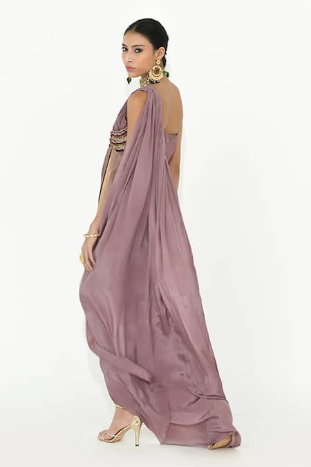 Rishi and Vibhuti Vivi One-Shoulder Embroidered Draped Dress 