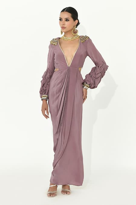 Rishi and Vibhuti Daisy Embroidered Draped Dress 