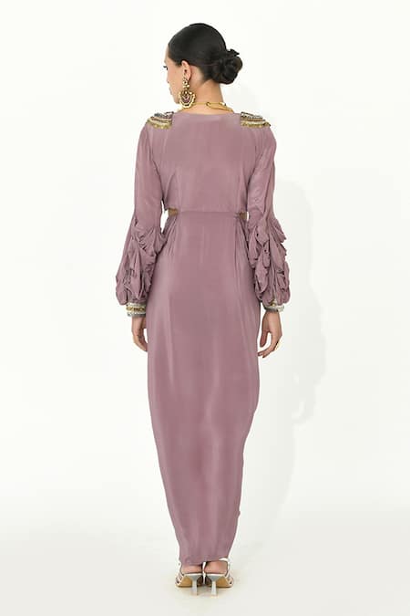 Rishi and Vibhuti Daisy Embroidered Draped Dress 