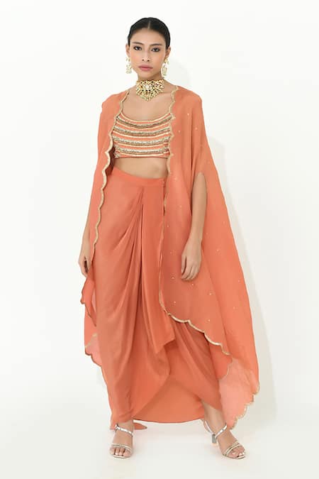 Rishi and Vibhuti Karl Embroidered Cape Draped Skirt Set 