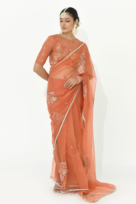 Rishi and Vibhuti Amber Embroidered Saree With Blouse 