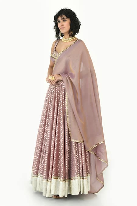 Shop_Rishi and Vibhuti_Purple , Silk Sequins, Lace Moondust Embroidered Lehenga Set _Online_at_Aza_Fashions