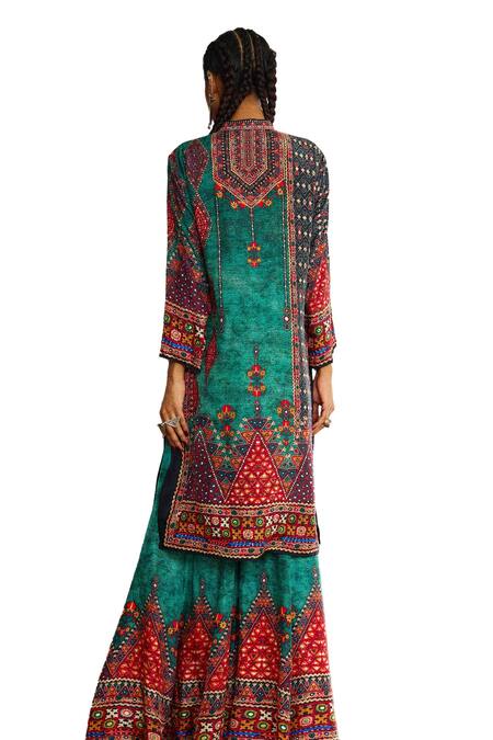 Buy Rajdeep Ranawat Blue Silk Geometric Print Gharara Online at Aza Fashions Buy_Rajdeep Ranawat_Blue Silk Geometric Print Gharara _Online_at_Aza_Fashions
