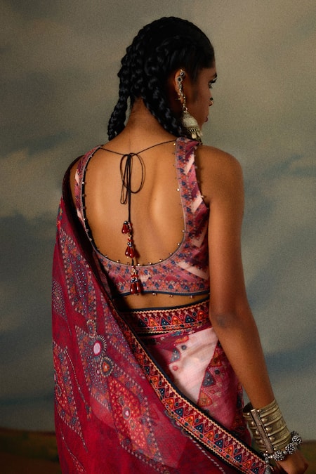 Rajdeep Ranawat Saavi Boho Tribe Print & Embellished Saree With Blouse 