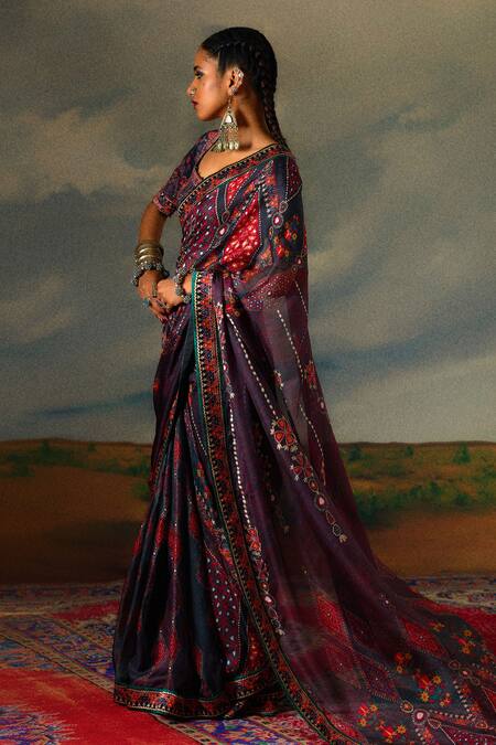 Rajdeep Ranawat Saavi Folklore Bloom Print & Embellished Saree With Blouse 
