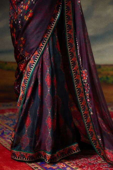 Rajdeep Ranawat_Grey Kota Doria Saavi Folklore Bloom Print And Embellished Saree With Blouse _at_Aza_Fashions