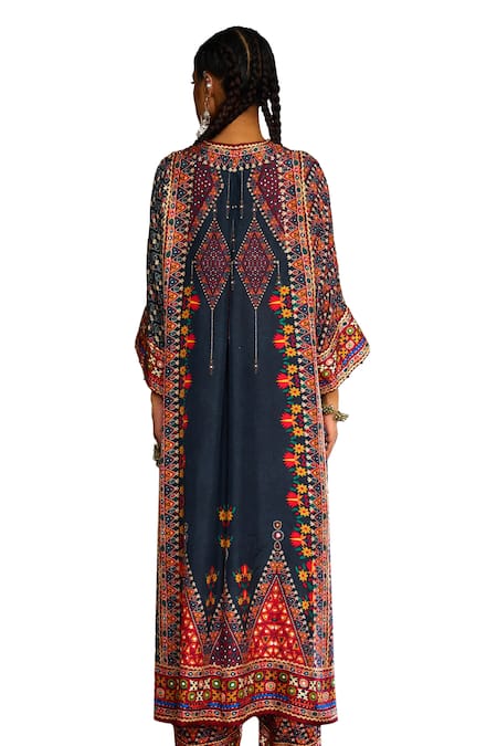 Shop_Rajdeep Ranawat_Grey Silk Embroidery V-neck Banera Fleur Tribe Print And Tunic _Online_at_Aza_Fashions