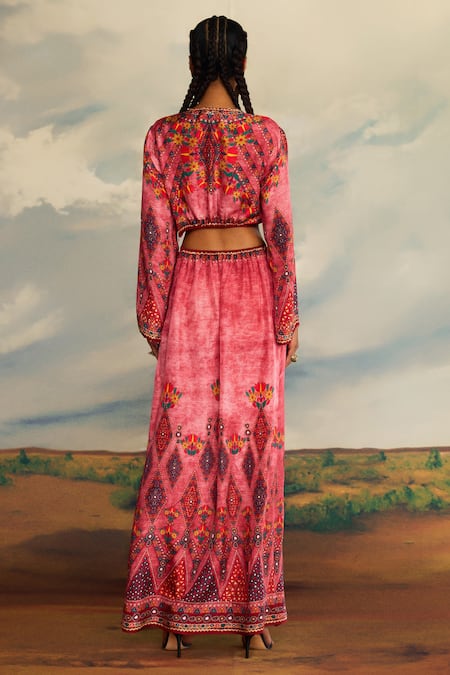 Rajdeep Ranawat Shaya Primitive Bloom Print & Embroidered Maxi Dress 