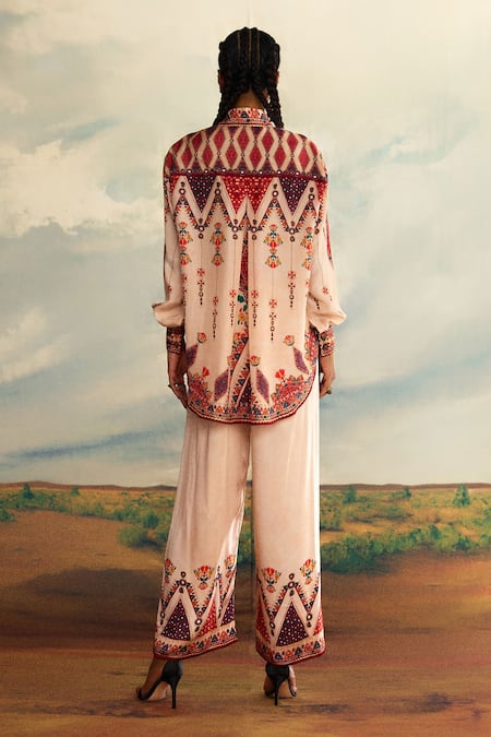 Rajdeep Ranawat Ferhana Fleur Figurine Print & Embroidered High Low Shirt 