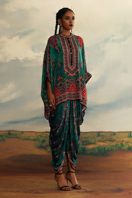 Buy Rajdeep Ranawat Green Modal, Satin Mirrors, Afgaan Oceanic Flora Print And Afghani Dhoti Pant Online at Aza Fashions Buy_Rajdeep Ranawat_Green Modal, Satin Mirrors, Afgaan Oceanic Flora Print And Afghani Dhoti Pant _Online_at_Aza_Fashions