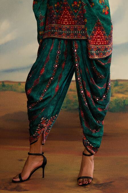 Rajdeep Ranawat Green Modal, Satin Mirrors, Afgaan Oceanic Flora Print And Afghani Dhoti Pant at Aza Fashions Rajdeep Ranawat_Green Modal, Satin Mirrors, Afgaan Oceanic Flora Print And Afghani Dhoti Pant _at_Aza_Fashions