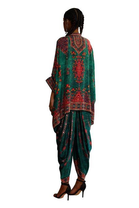 Buy_Rajdeep Ranawat_Green Silk Embroidery Bandeau Neck Chanel Phool Jahan Print And Tunic _Online_at_Aza_Fashions