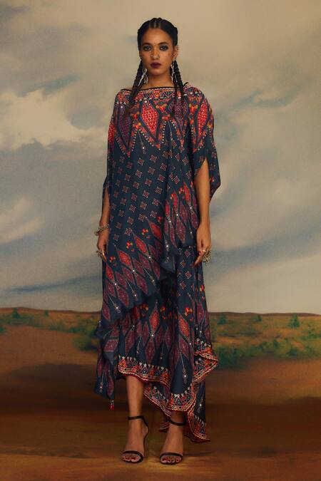 Rajdeep Ranawat_Grey Silk Mirrors, Embroidery Kamini Saharan Bloom Print And Tunic With Skirt _Online_at_Aza_Fashions