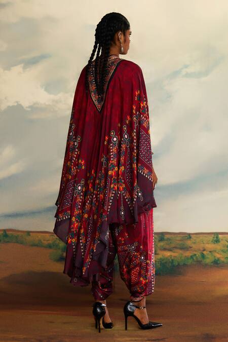 Rajdeep Ranawat Farah Gullista Print & Embroidered Draped Circular Dress 