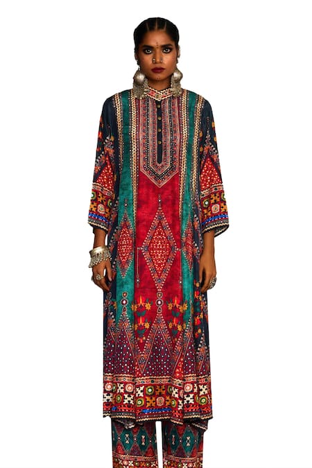 Rajdeep Ranawat_Multi Color Silk Embroidery Bandeau Neck Front Panel Anarkali _Online_at_Aza_Fashions