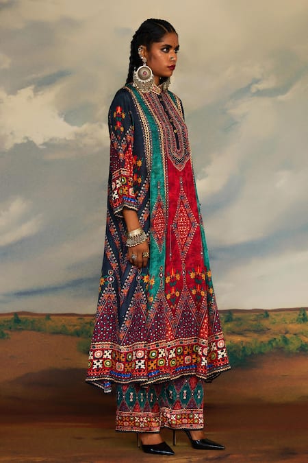 Buy_Rajdeep Ranawat_Multi Color Silk Embroidery Bandeau Neck Front Panel Anarkali _Online_at_Aza_Fashions