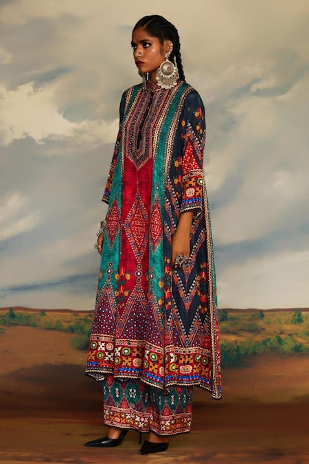 Shop_Rajdeep Ranawat_Multi Color Silk Embroidery Bandeau Neck Front Panel Anarkali _Online_at_Aza_Fashions