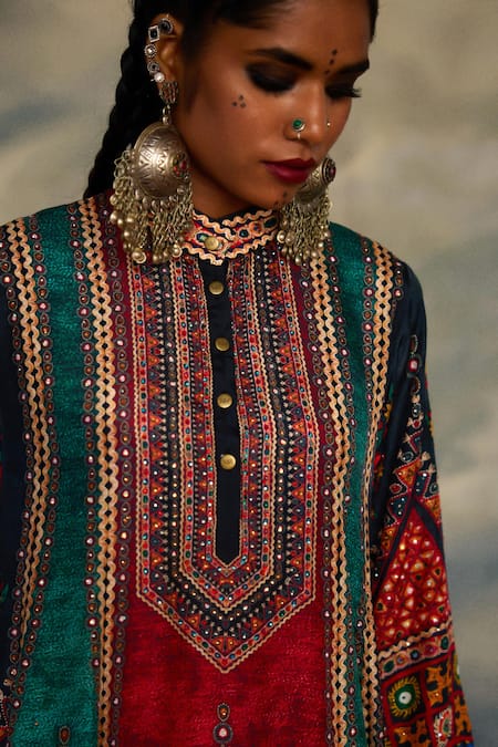 Rajdeep Ranawat_Multi Color Silk Embroidery Bandeau Neck Front Panel Anarkali _at_Aza_Fashions