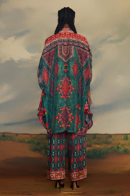 Shop_Rajdeep Ranawat_Multi Color Modal Embroidery Geometric Pattern Straight Palazzo _at_Aza_Fashions