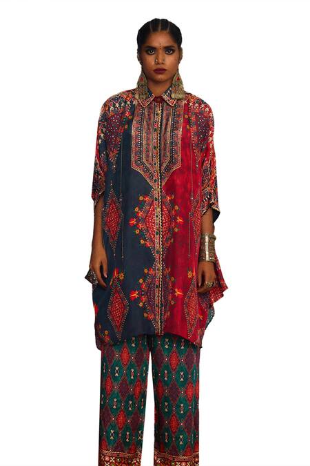 Rajdeep Ranawat_Multi Color Modal Embroidery Geometric Pattern Straight Palazzo _Online_at_Aza_Fashions