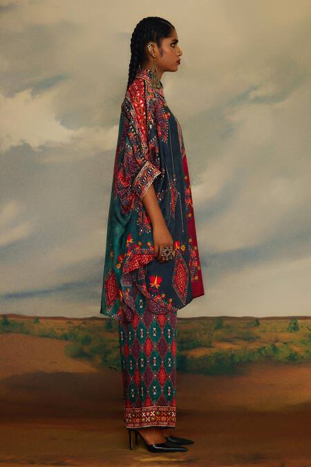 Buy_Rajdeep Ranawat_Multi Color Modal Embroidery Geometric Pattern Straight Palazzo _Online_at_Aza_Fashions