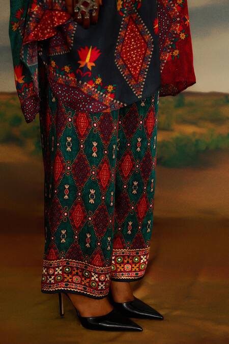 Rajdeep Ranawat_Multi Color Modal Embroidery Geometric Pattern Straight Palazzo _at_Aza_Fashions