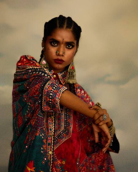 Shop_Rajdeep Ranawat_Multi Color Silk Embroidery Collared Floral Geometric Kaftan Kurta _Online_at_Aza_Fashions