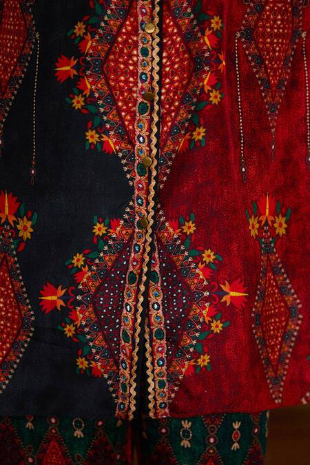 Shop_Rajdeep Ranawat_Multi Color Silk Embroidery Collared Floral Geometric Kaftan Kurta 