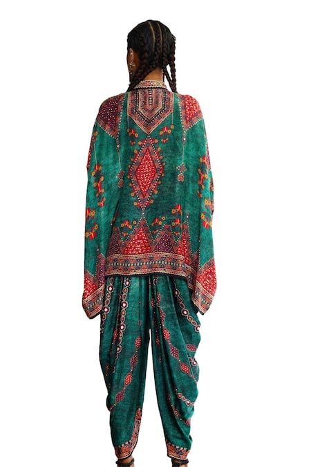 Buy_Rajdeep Ranawat_Green Silk Mirrors, Embroidery Bandeau Neck And Thread Kurta 