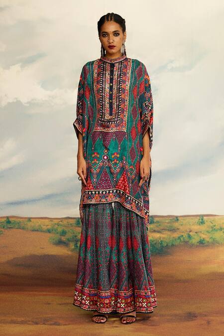 Buy_Rajdeep Ranawat_Multi Color Silk Printed Mirror Sharara _Online_at_Aza_Fashions