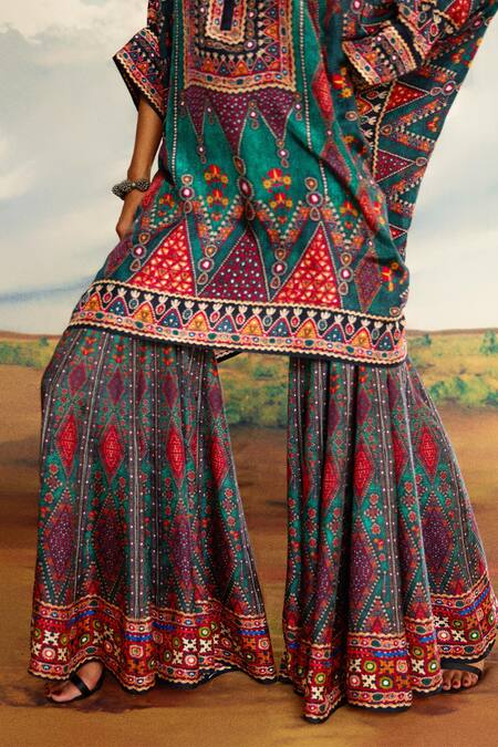 Buy_Rajdeep Ranawat_Multi Color Silk Printed Mirror Sharara 